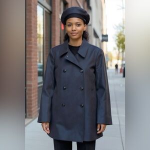 Zara Navy Double-Breasted Tailored Military Blazer Jacket Size XL Wool & Cotton